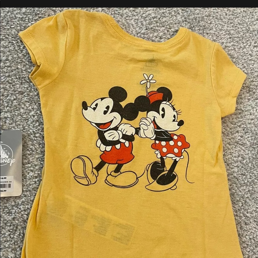 Disney Toddler Girl 2/3 XXS Graphic Mickey Minnie Yellow Short Sleeve T Shirt